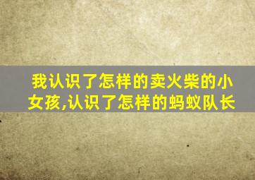 我认识了怎样的卖火柴的小女孩,认识了怎样的蚂蚁队长